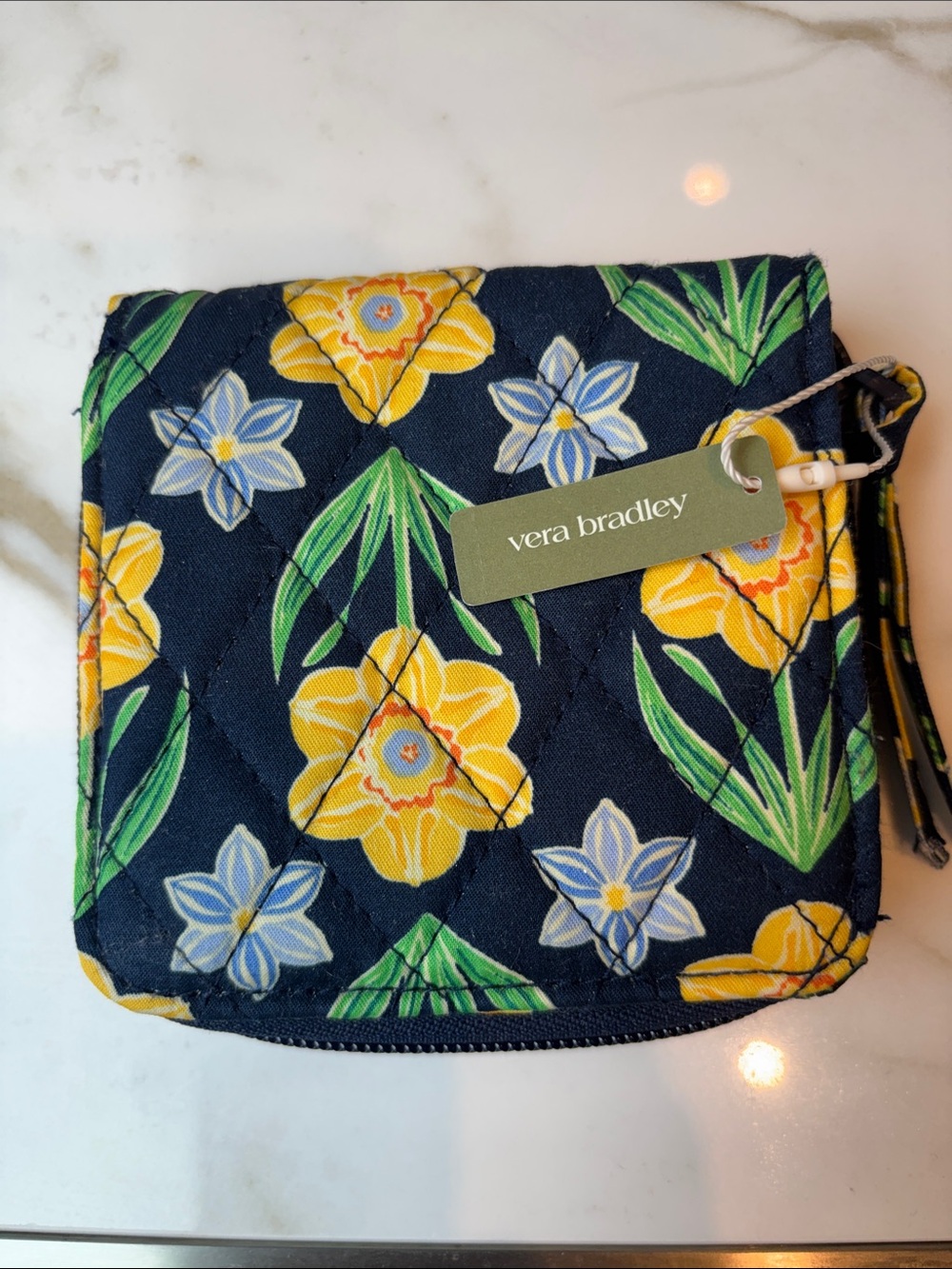 Vera Bradley Navy Floral Quilted Zip Wristlet